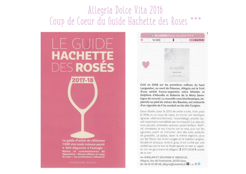 Allegria Dolce Vita rosé vin Languedoc coup de coeur guide hachette 
