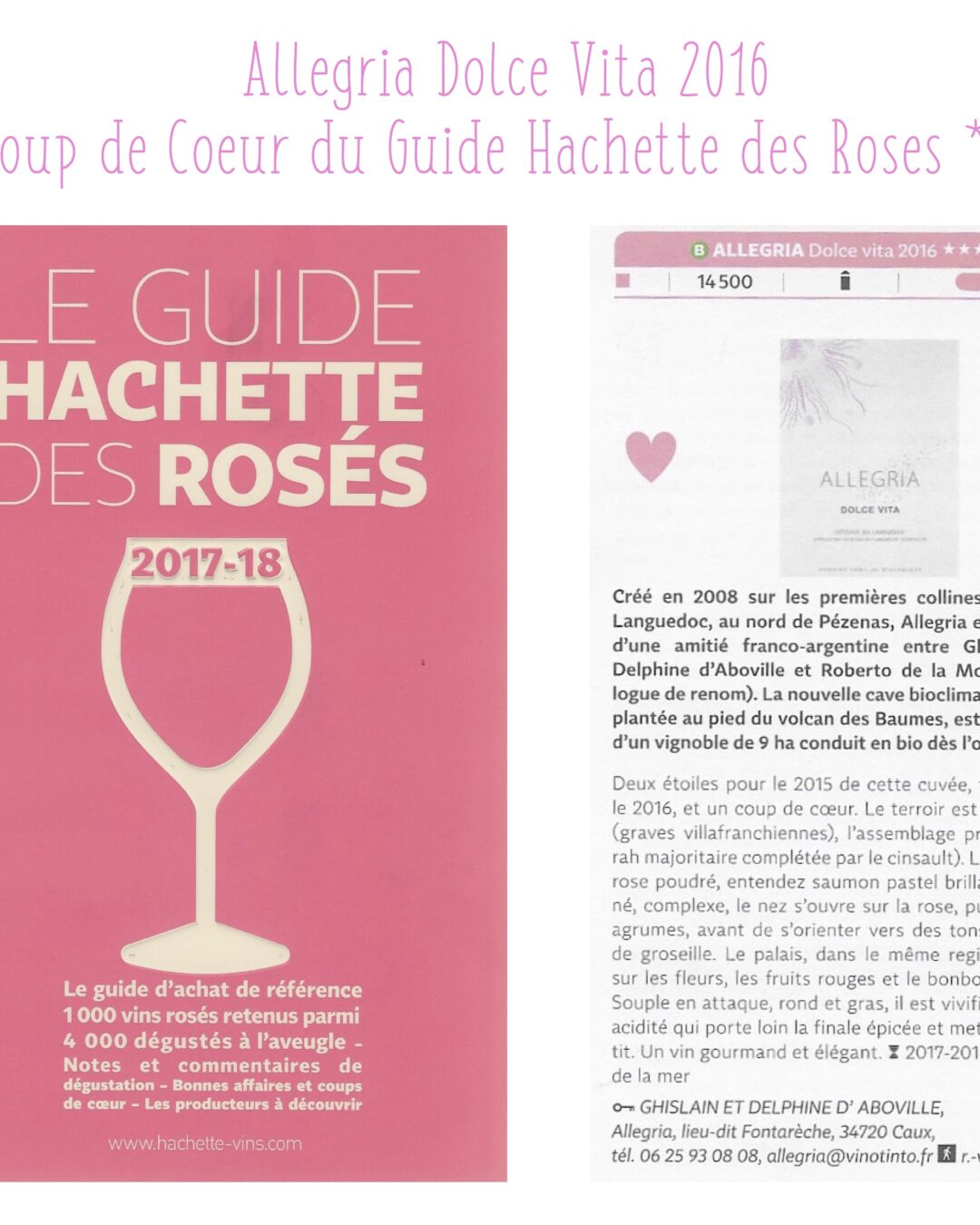 Allegria Dolce Vita 2016 Coup de Coeur du Guide Hachette des Vins rosés